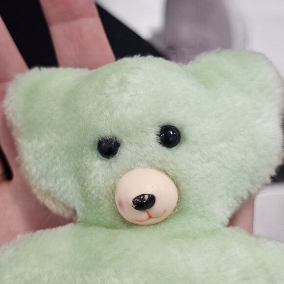 VTG 80s Napco Small Teddy Bear 2 Sided Green Beige 4.5" Miniature Pastel Korea - Picture 3 of 8